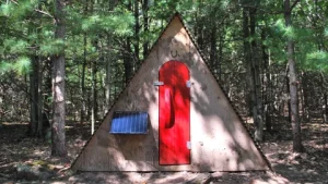 Solar-powered recording booth in the woods